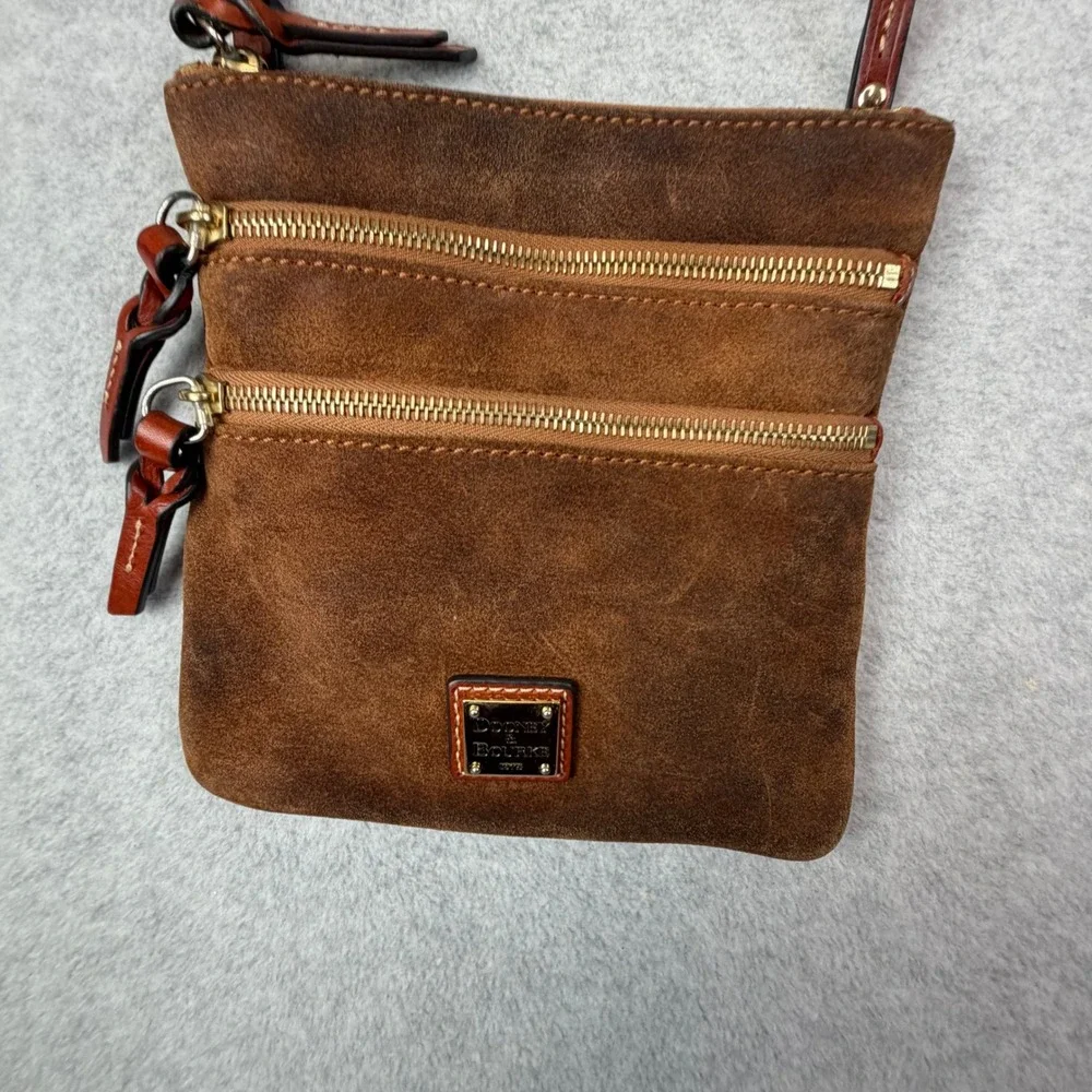 Dooney & Bourke Suede Crossbody Bag Brown Triple Zip Western Heritage Small